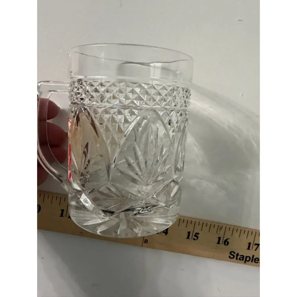 vtg clear glass mini beer mug shot glass with diamond cut pattern